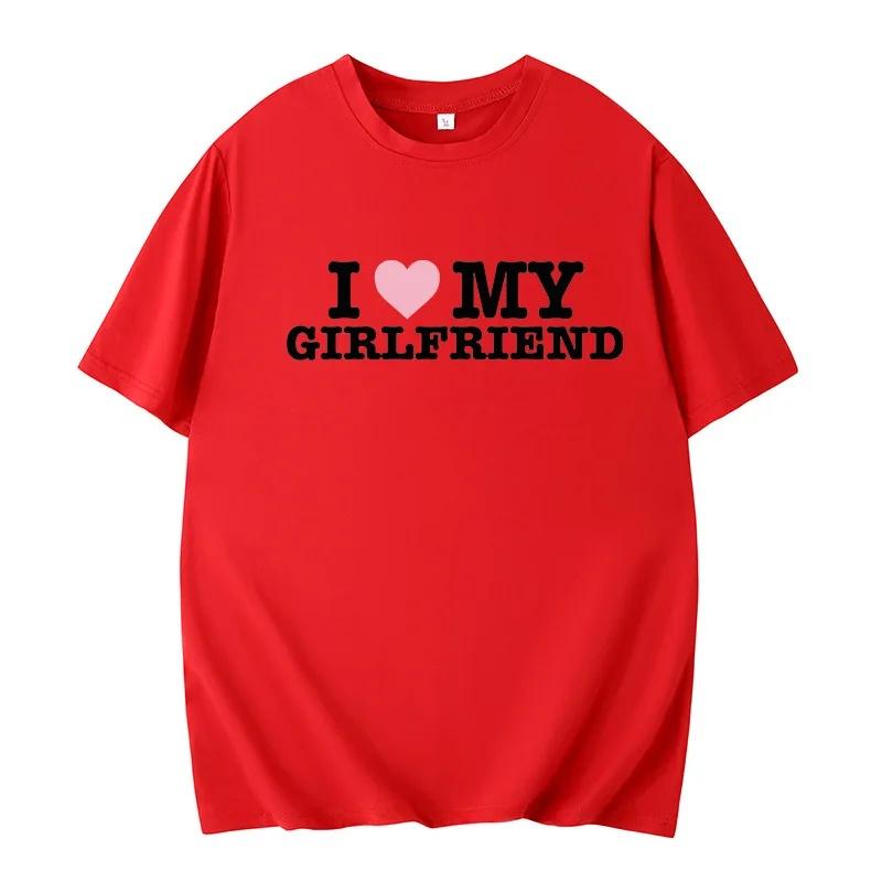 Fashionable Round Neck T-Shirt I Love My Girlfriend Summer New Arrival Street Style Short Sleeve Women's Top Floral Pattern