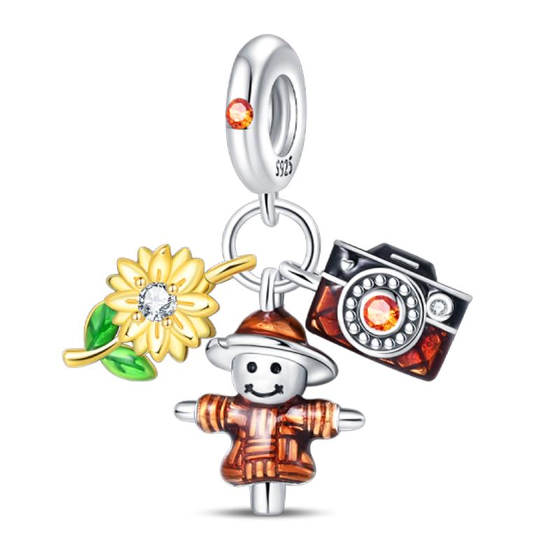 Copper Golden Autumn Series Charms Beads Scarecrow Pumpkin Maple Leaf Charms For Women Fine Diy Jewelry