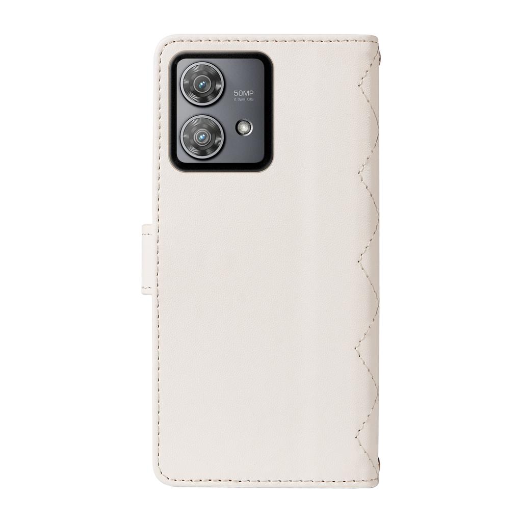 For Motorola Edge 40 Neo 5G Case Wallet Rhombus Leather Phone Cover with Shoulder Strap,Wrist Strap