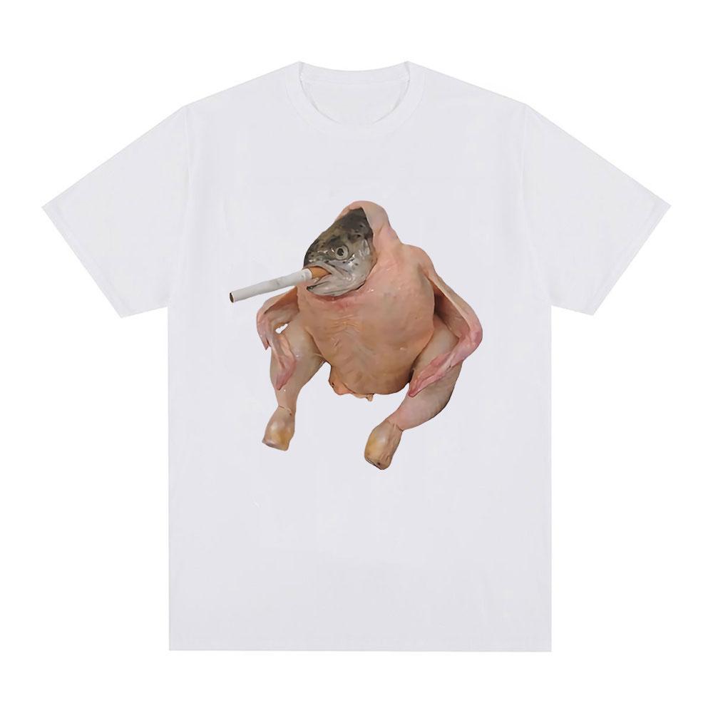 Summer Mens and Womens Fish Face Chicken Smoking Printed Round Neck Tshirt 100 Cotton Street Soft Breathable Short Sleeve S