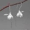 2025 Sterling Silver Earrings Elegant Magnolia Flower Drop Earrings Natural