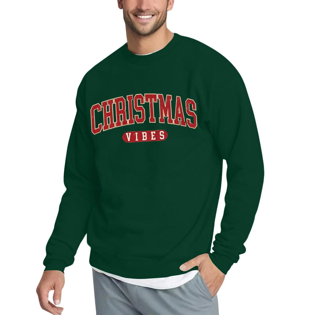Christmas Print Loose Fit Round Neck Sweatshirt For Men