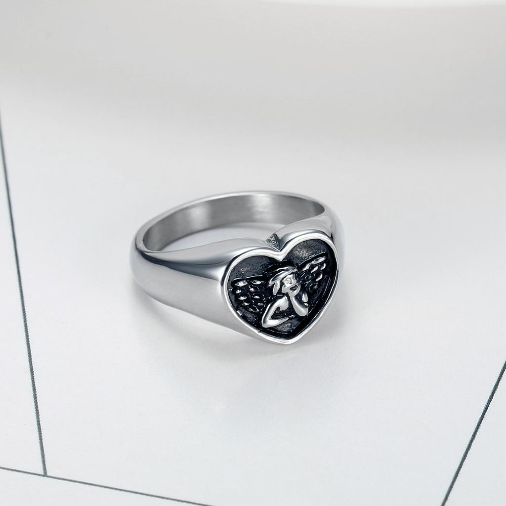 Scegli Anello Minimalista Personalizzato Angelo Acciaio Inossidabile Lucidato Durevole