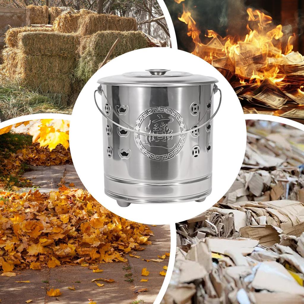 Burn Can for Paper Paper Burner Portable Stainless Cage with Lid Fire Hook And Liner Safe for Patio Garden Balcony Deck Beach