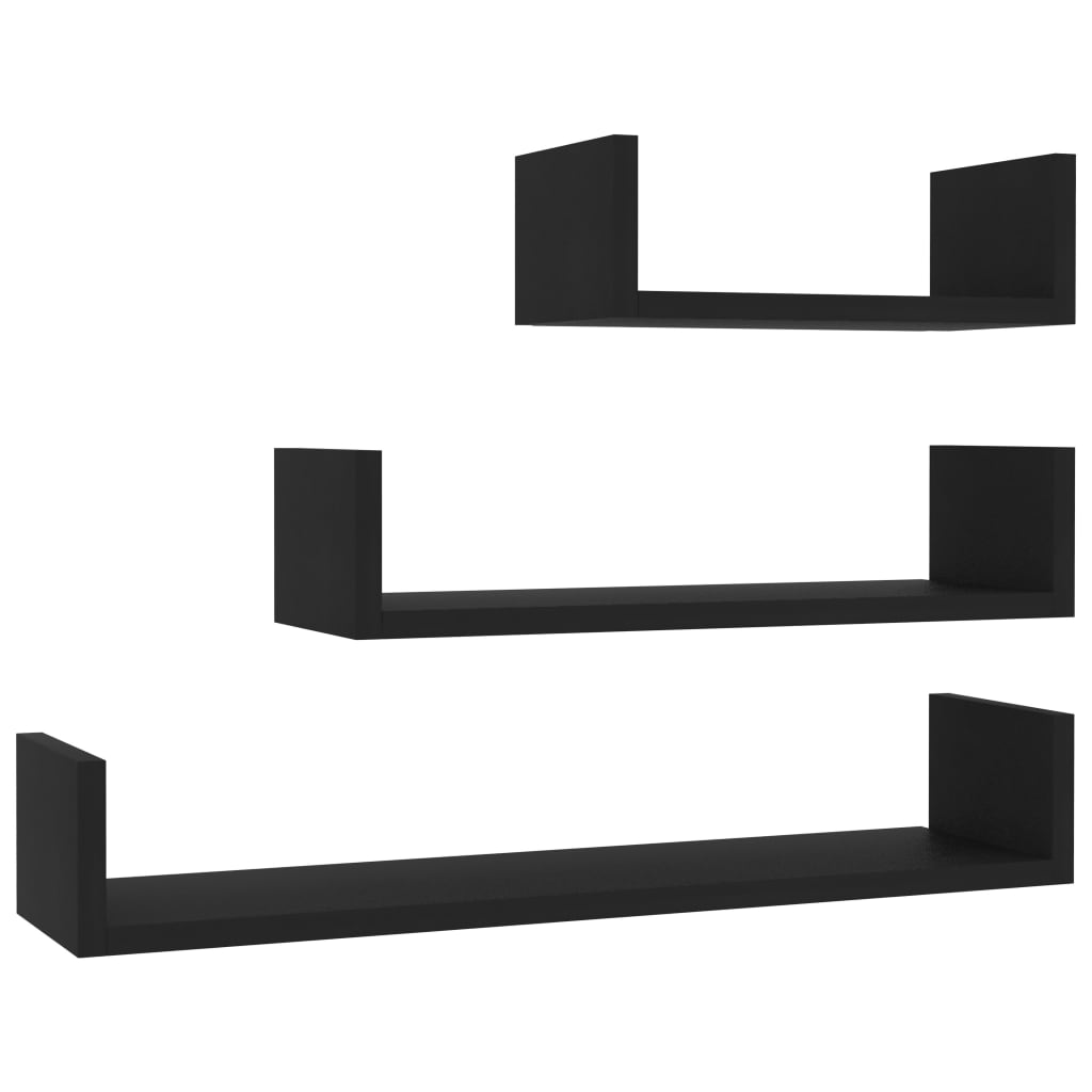 Wall Shelf Set 3 Pcs Black Particleboard