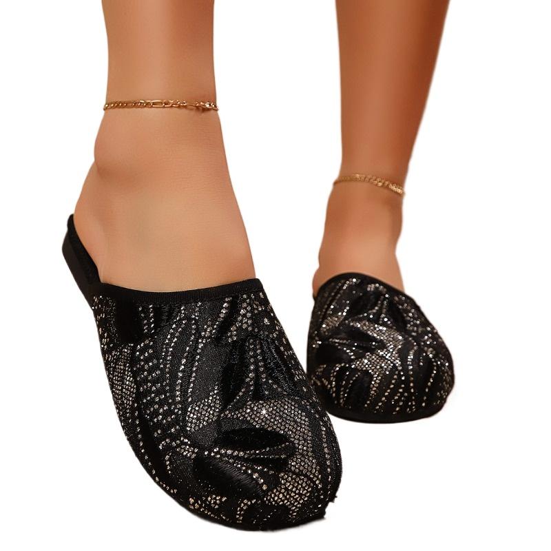 Fashion 2025 Brand Ladies Shoes Closed Toe Women's Slippers Fashion Outdoor New Plus Size Sequins Comfortable Best Seller Flat Slippers