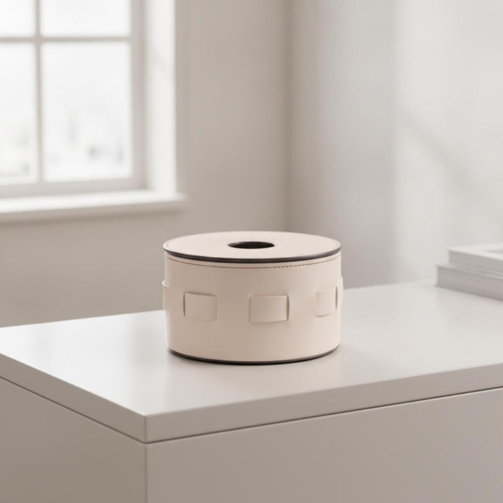 Half-PU Leather Tissue Box Versatile Cylindrical Tabletop