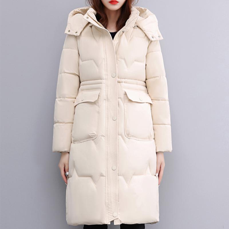 

Модное женское длинное пальто зимние женские куртки с капюшоном элегантные свободные толстые теплые женские парки с длинным рукавом пальто 5XL бежевый