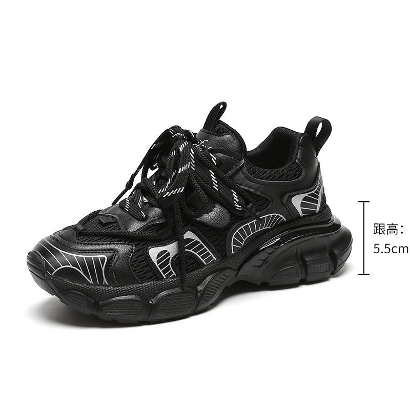

Женские кроссовки на платформе, удобные и дышащие, весенне-летние новинки, универсальные, повседневные и стройнящие, модные спортивные туфли, увеличивающие рост, женская обувь 40 чёрный