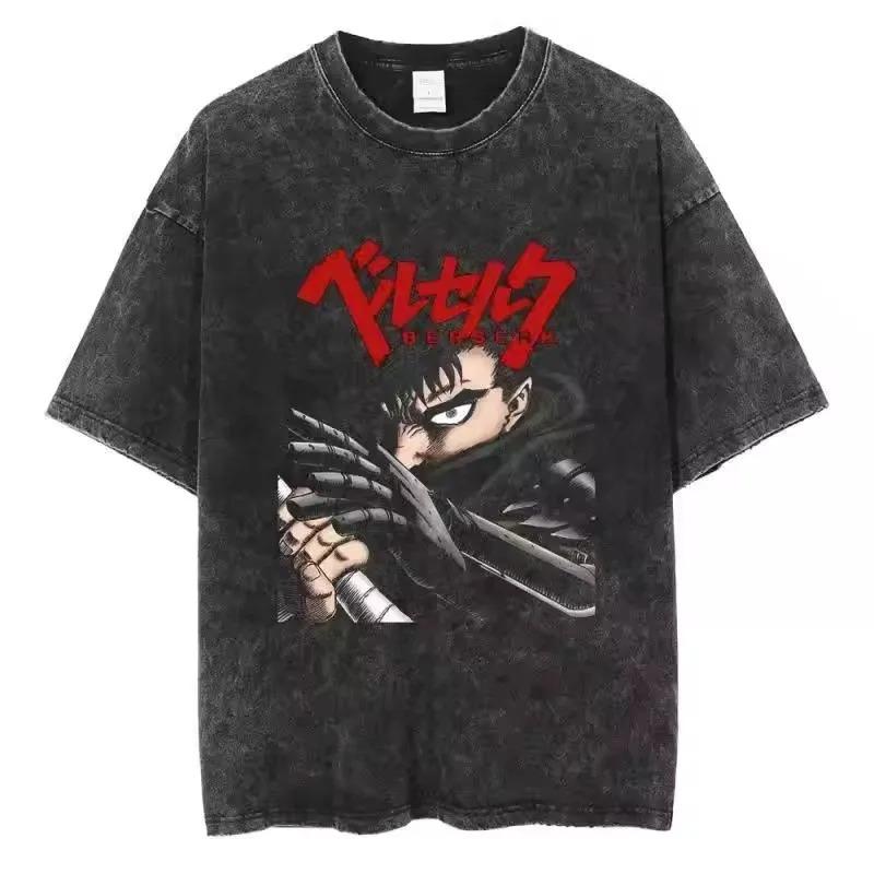 Washed Berserk Vintage Japan Anime New Arrival Mens Women Clothe Tee Shirt Homme Graphic T-Shirts Men  WomenTshirt for Men Women Ropa Hombre