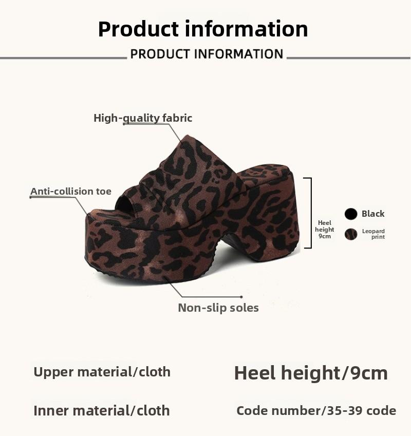 Women Chunky Slippers Sexy Leopard High Heeled Slippers 2025Summer New Platform Sandals Summer Open Toe Wedge Slippers for Women