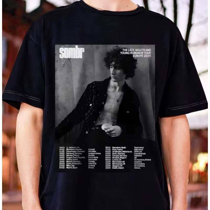 Sombr Ledwo Ją Znam Koszulka Bawełniana Unisex z Nadrukiem z Trasy Koncertowej Koszulka Unisex z Krótkim Rękawem i Okrągłym Dekoltem Styl Y2K Letni Top Damski Unisex Prezent dla Fana
