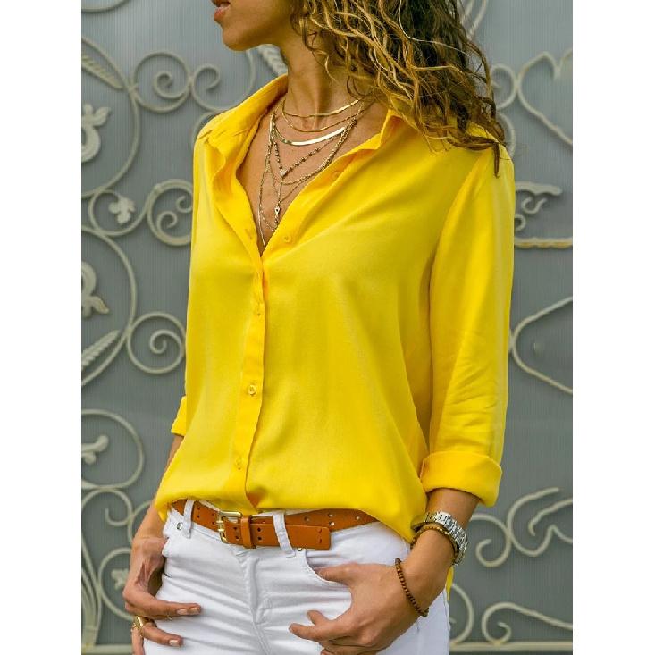 Damen Elegante Einfarbige Chiffonbluse Frühling Sommer Lässig Langarm V-Ausschnitt Locker geschnittenes Hemd Büro Dame Tuniken Übergroße Oberteile 2026