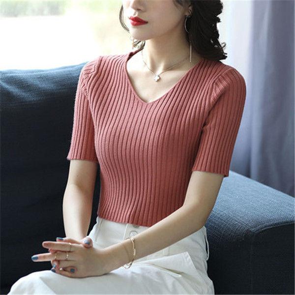 

Летние женские свободные повседневные топы, однотонные женские шифоновые футболки с v-образным вырезом и короткими рукавами, большие размеры для мамы XL