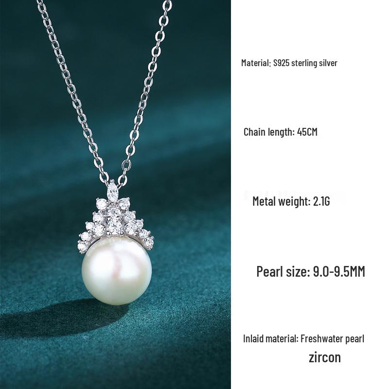 Elegant Crown Freshwater Pearl Necklace in S925 Sterling Silver