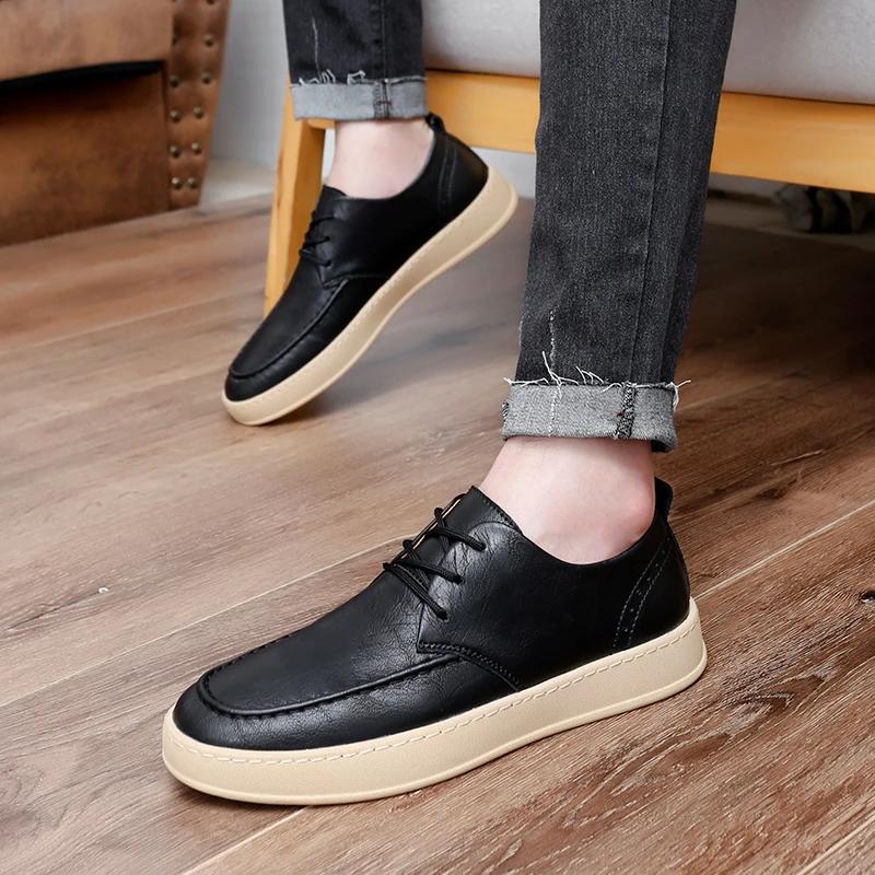 Fashion Men Casual Shoes Lace-up Oxfords Comfy Walking Shoes Luxury  Genuine Leather Breathable Outdoor Driving Shoes Men Footwear