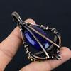 Blue Sapphire Gemstone Pure Copper Wire Wrapped Designer Handmade Pendant Jewelry For Wedding Gift