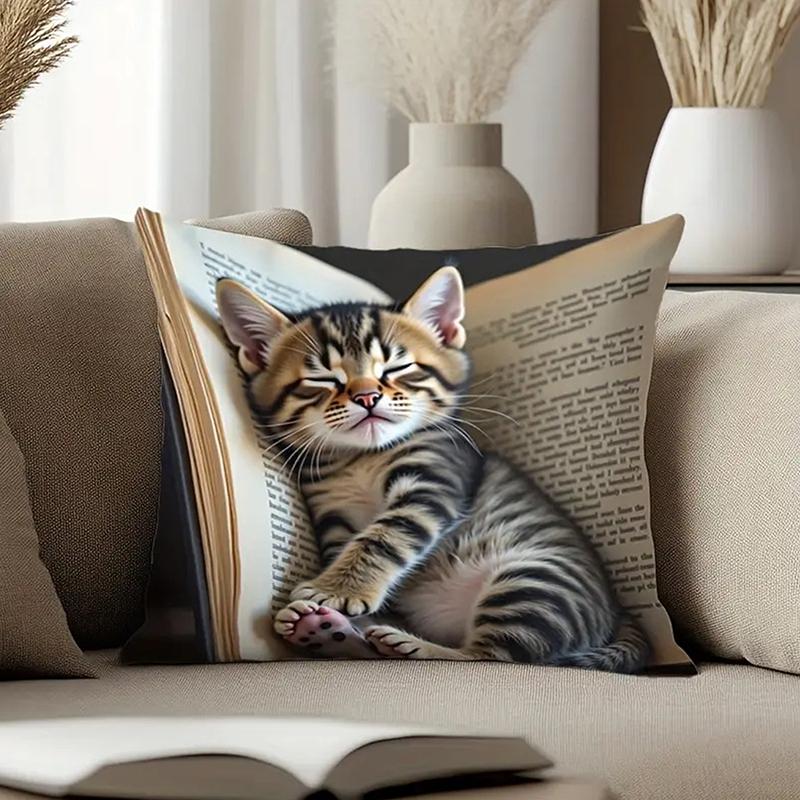 Cat Pattern Square Pillow Cover 18X18 Inches Single-Sided Printed Pillow Cover Home Pillow Cover Living Room Decoration