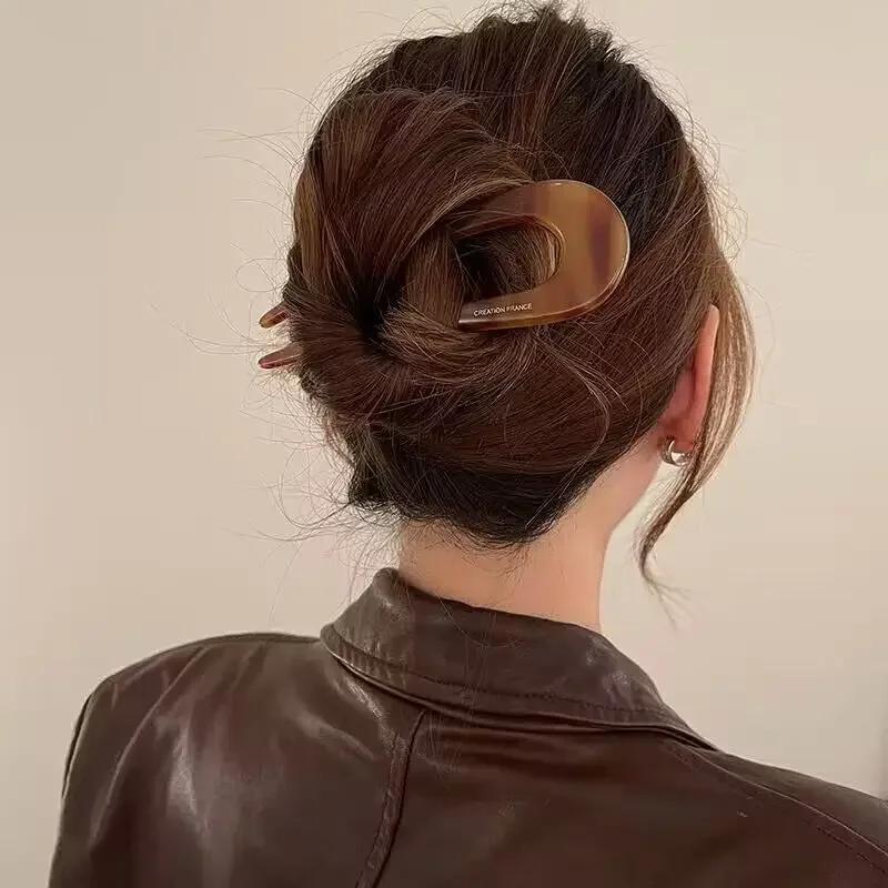 Bunte Acetat U-förmige Haarnadel Damen Dutt Pan Haar Haarnadel Einfache chinesische Haarnadel Moderner Stil Temperament Haarspange