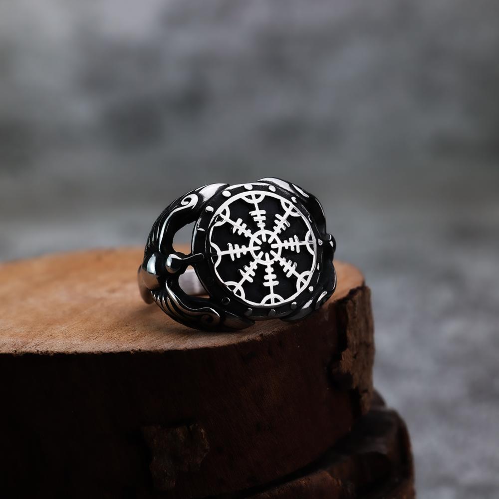 Iskandinav Viking Paslanmaz Çelik Yüzük Çapa Pusula Hayat Ağacı Rune Muska Kurt Erkek Kadın Parmak Takı Biker Parti Kulübü Hediye