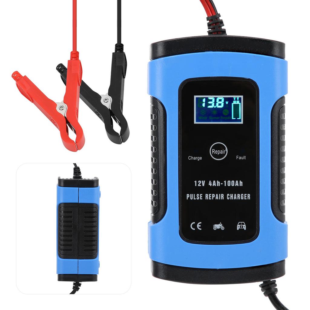 Motorcycle Battery Charger 12V 6A Digital Display Intelligent Repair Tool 100‑240VUS Plug
