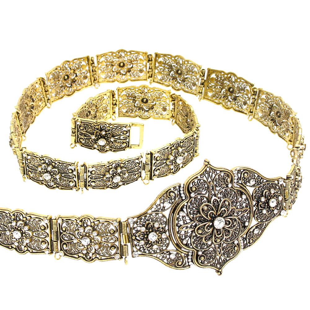 Caucasus Women Dress Belt Metal Waist Chain Adjustable Length Crystal Slavic Bridal Wedding Jewelry Caftan Robe Belt