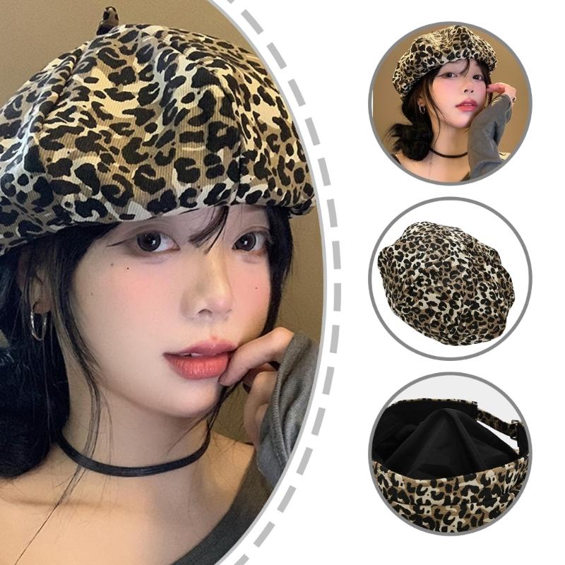 Girls 2000s Hat Painter Hat with Leopards Print for Daily Wear