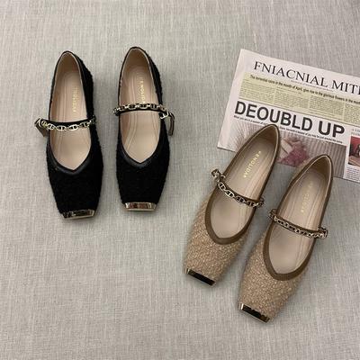 Chain Mary Jane Shoes Women's Shoes 2025 Autumn and Winter New Square Head Word with Shallow Mouth Flat Bottom with Skirt Single Shoes