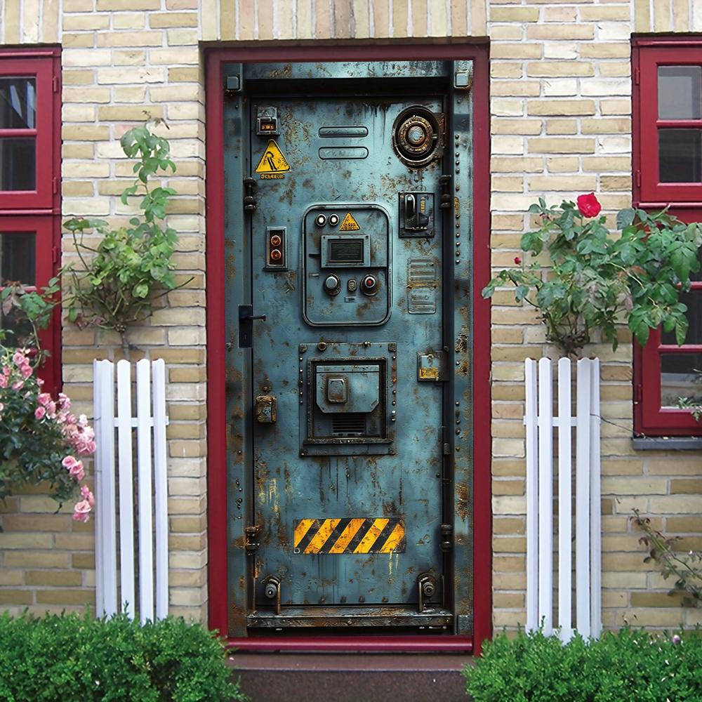 

1pcs Self Adhesive Removable Vinyl Door Stickers Industrial style Retro Metal Door Stickers Steampunk Mechanical Control Panel D (as the picture,77x200cm)