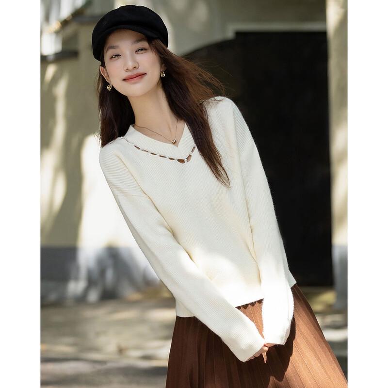 Demana Women's Ladylike V-Neck Cutout Knit Sweater