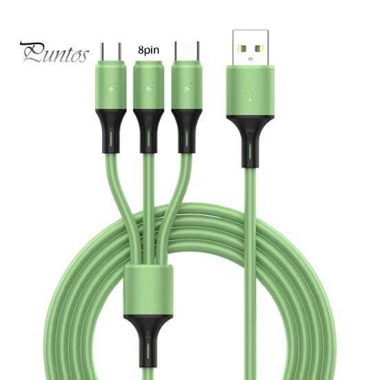 

Кабель для передачи данных Универсальный быстрозарядный 3 в 1 жидкий силикон 8-контактный Micro USB Type-C кабель для зарядки для офиса зелёный