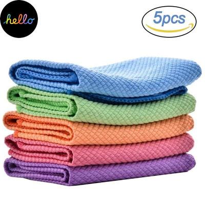 5Pcs Kitchen Cleaning Towel Anti-Grease Wiping Rags Fish Scale Wipe Cloth Glass Window Dish Cleaning Cloth