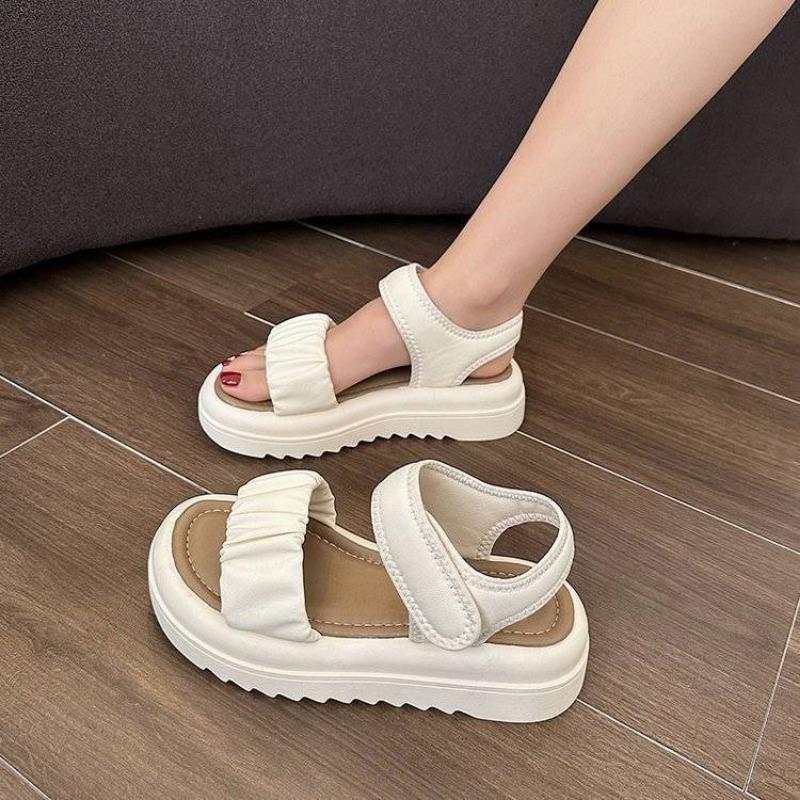 

Fashion muffin thick-soled Velcro cool slippers summer new outer wear commuter open-toe word with sandals women 40