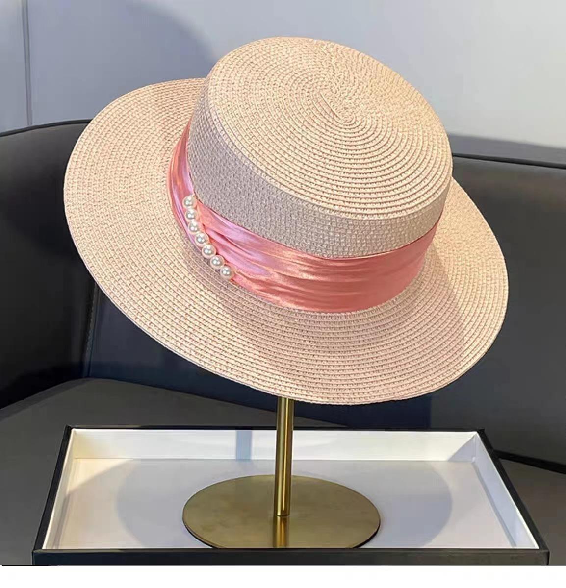 

Элегантная темпераментная соломенная шляпа для летнего отдыха на пляже, женская шляпа от солнца 2025 года, новый солнцезащитный козырек от солнца, цилиндр розовый