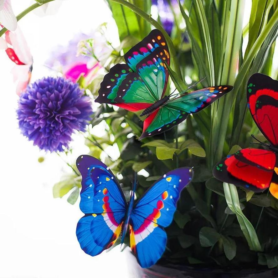 20 Pcs Double Layer Butterflies Garden Yard Planter Colorful Butterfly Stakes Decoracion Outdoor Decor Flower Pots Decoration