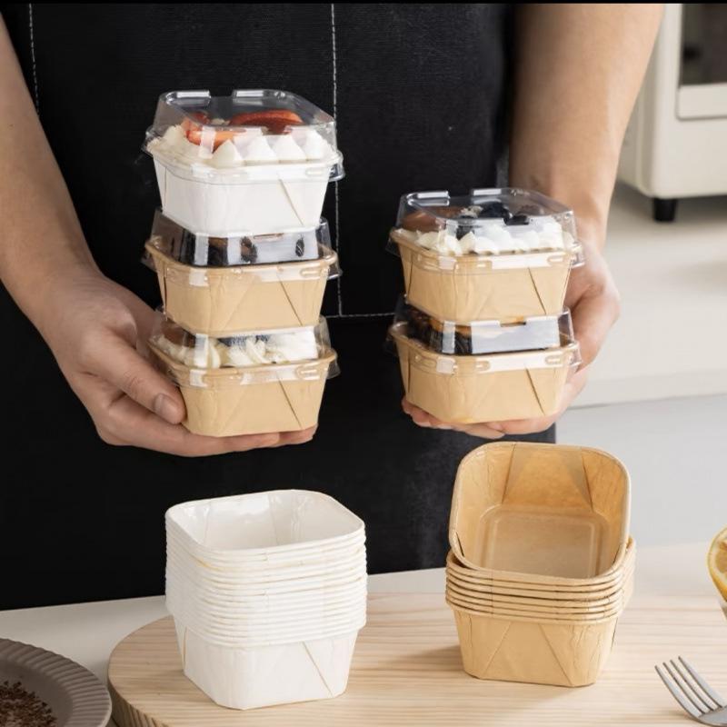 10pcs/Set Cupcake Molds with Lids, Heat-Resistant Square Baking Cups Bread Packaging Boxes for Home, Restaurants, and Bakeries