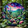 Metal Wall Art Desert Cactus Decor Round Sign Home Living Room