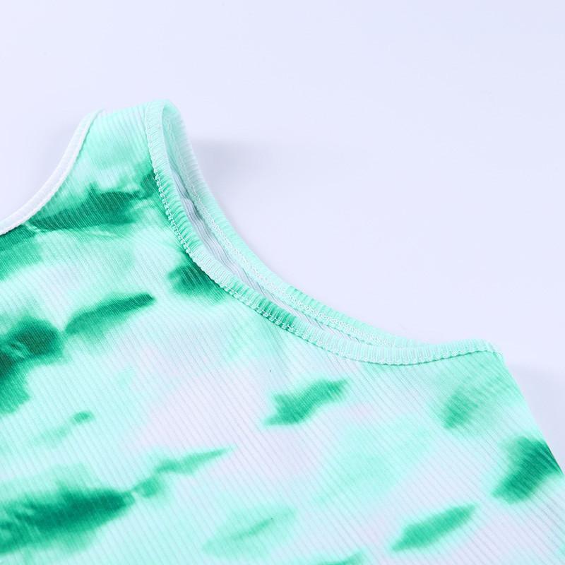 NEW Summer Printing Sexy Women Crop tops sleeveless slim basic O Neck Pullover Tee top Casual Tie Dyeing Club Vest Tanks