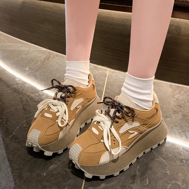 2024 Women's High Platform Sports Shoes New Autumn Breathable Thick Sole Sneakers Casual Anti-Slip Women Shoes