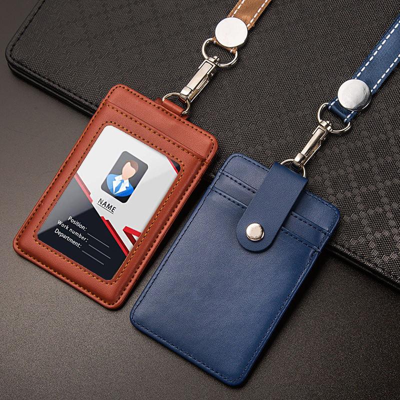 Echte leren ID-kaarthouders Zakelijke mode Werkkaarthouder met nylon koord ID-borstkaarten Naamplaatje