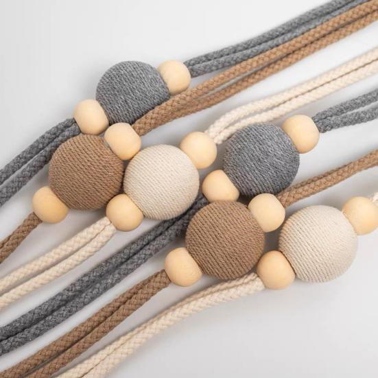 2PCS Magnetic Curtain Ties,with Strong Suction, Woven Rope And Wooden Beads Tiebacks, for Nordic Japanese Style Home Decor