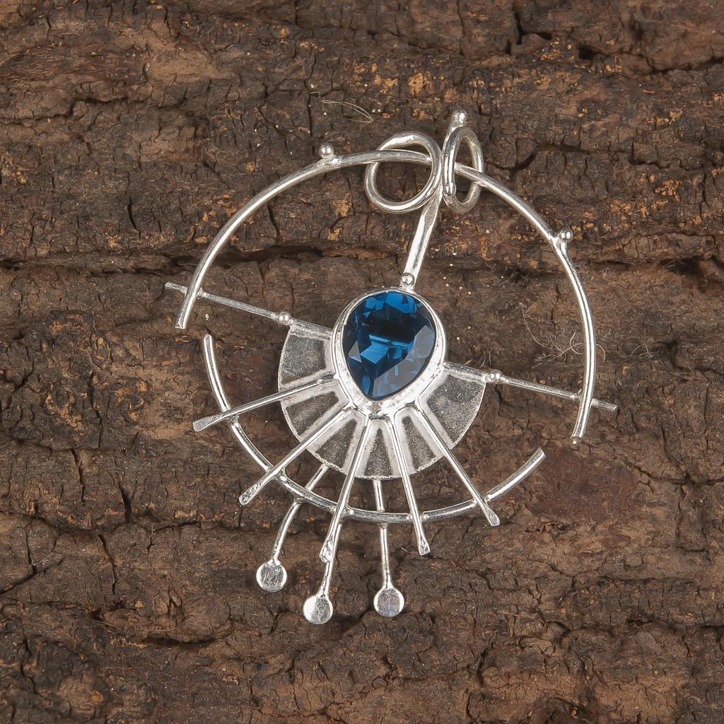 London Blue Topaz Pendant, 925 Solid Sterling Silver Gemstone Jewelry, Handmade Pendant, For Thanksgiving