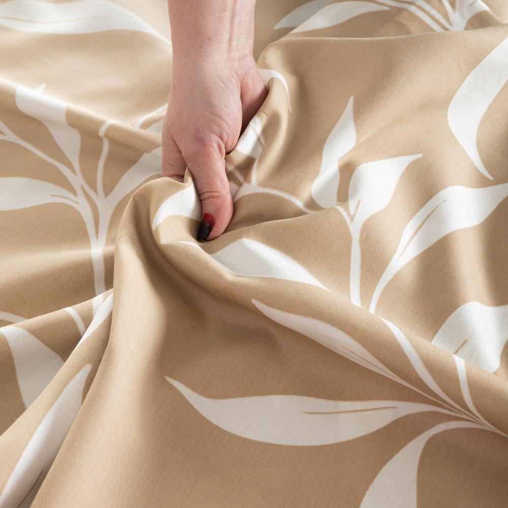 IRMA Bedding Set 220x200 Cm - Satin Cotton, Beige, Plant Pattern