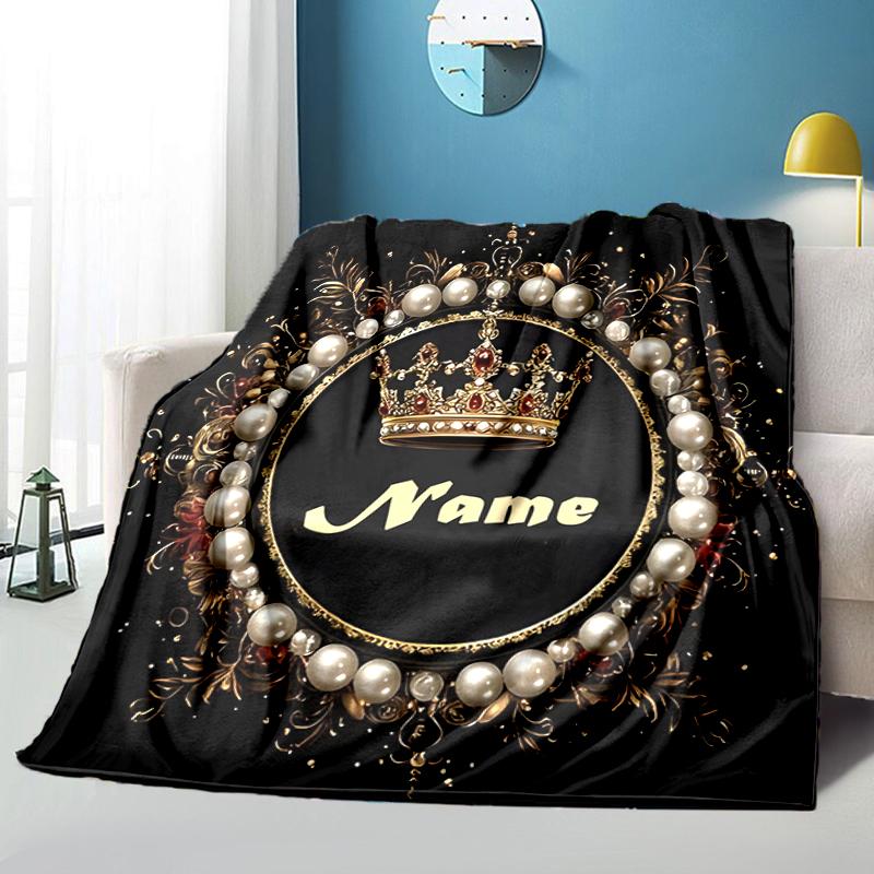 1PC Custom Name Royal Name Frame outdooor Flannel blankets Throw Blanket All-Season Throw Gift Bedspread for Couch, Bed, Camping Holiday Birthday gift