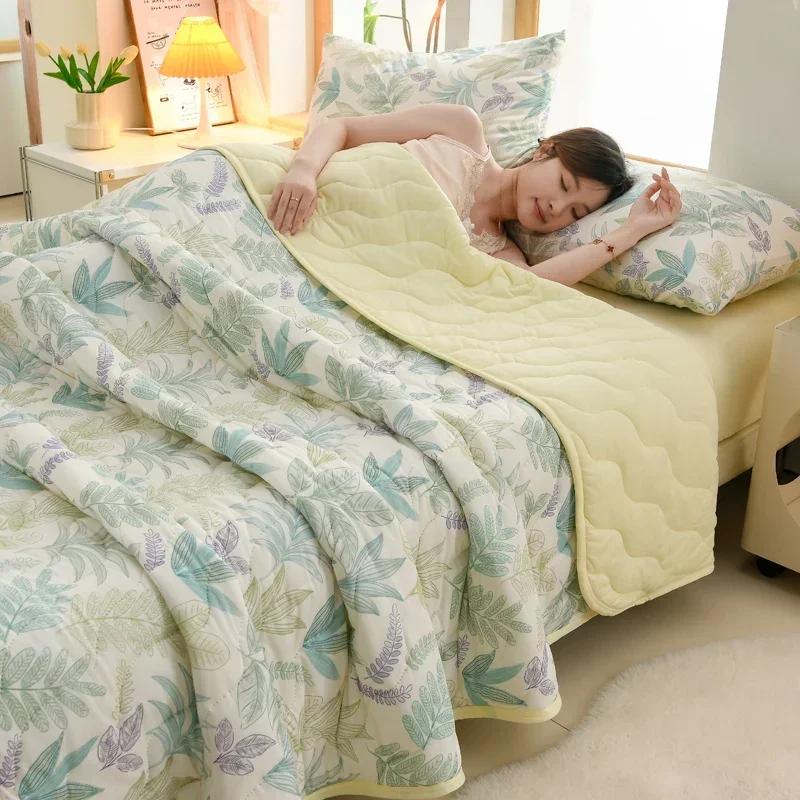 New Floral Spring Summer Quilt and Pillowcase Soft Skin-friendly Single Double Blanket Knitted Breathable Thin Comforter Duvet