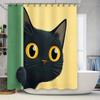 Peeking Black Cat With Big Yellow Eyes Shower Curtain For Bathroom Decoration - Cute Andfunny Design With Complimentary Hook