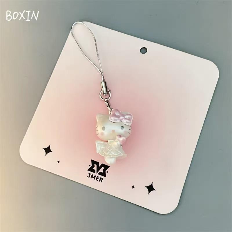 Vintage Pink Heart Lock Hello Kitty Pendant Accessories Cute And Charming Japanese Charm Shell Angel Wings Devil Hello Kitty Keychain Gifts