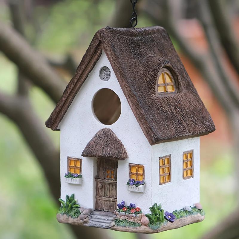 Dekoracyjny domek dla ptaków na zewnątrz Wiszący karmnik dla ptaków Żywica Ozdoby wiejskie do ogrodu Ornamenty krajobrazowe Pudełko na gniazdo dla ptaków papug