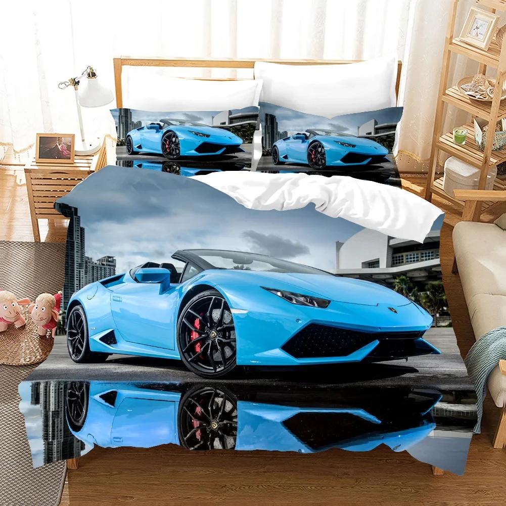 Sports Car Duvet Cover Sets Race Car Bedding Sets With Pillowcases For Teens Kids Boys Cool Bedroom Decor 2/3Pcs Bedclothes