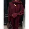 Autumn and Winter Wool Suit Women's Autumn and Winter High-end Sense Solid Color V-neck Sweater Straight Trousers Two-piece Set Women
